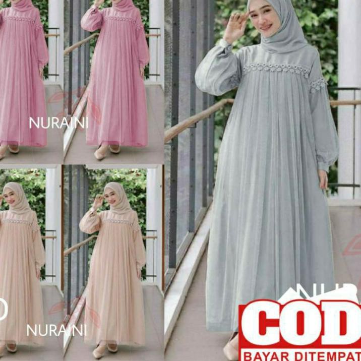 MAXI DRESS NURAINI DRESS PESTA / GAMIS MOSCREPE RENDA KRANCANG / GAMIS PESTA LD 110 TERBARU HQ