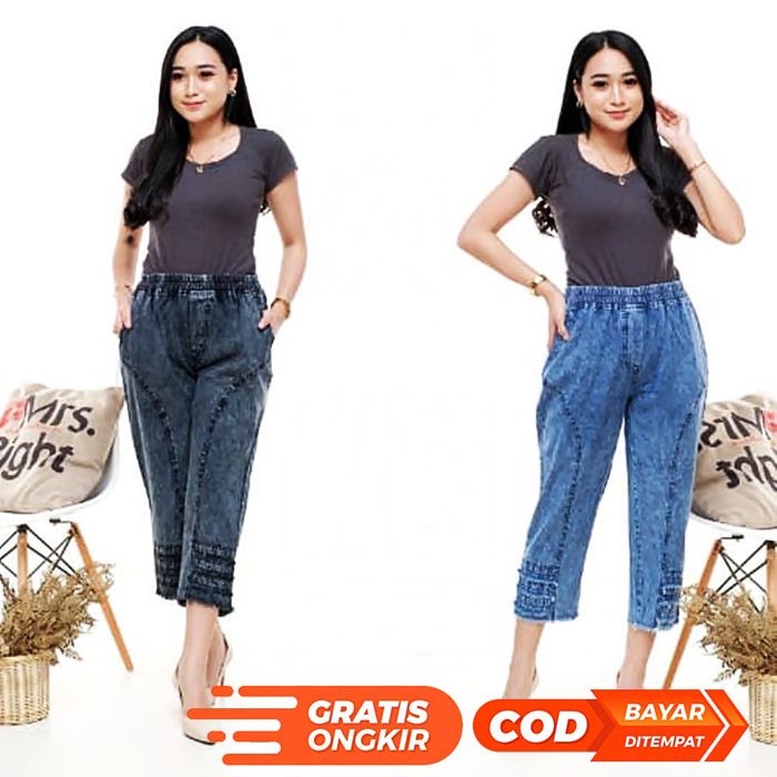 Xena Celana Baggy Pants Jeans Wanita 7/9 Pinggang Karet Kualitas Import Model Terbaru Murah Kekinian