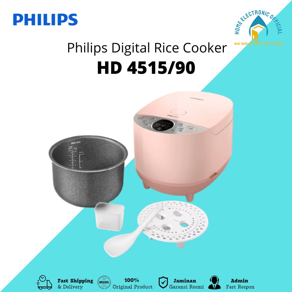 Philips Digital Ricecooker HD4515/90 400 Watt Penanak Nasi Digital 1.8 Liter Soft Blossom