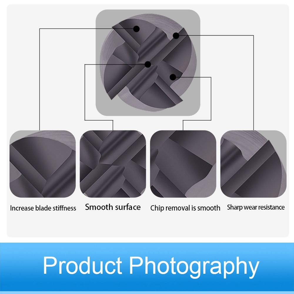 Alat Pemotong Penggilingan 4 Flute Mill Endmill Bahan Tungsten Steel Ukuran 50mm Panjang 1 / 1.5 / 2 / 2.5 / 3 / 4 / 5 / 6mm