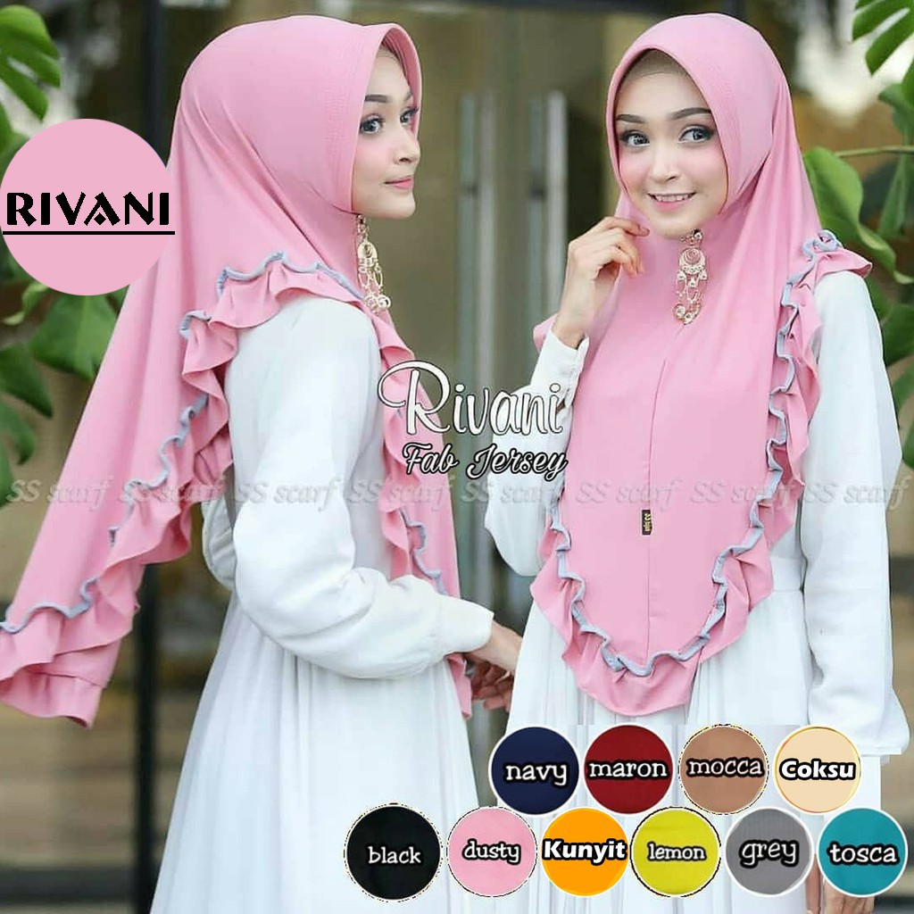 Jilbab Instan Rivani Rempel Bahan Jersey - Hijab Pinguin List Kriwil - Khimar Jumbo - Kerudung Rempe