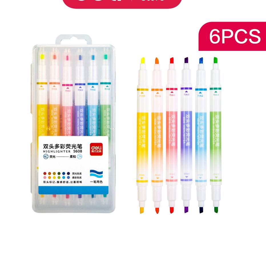 

Ready Stock ✼ Deli Highlighter Pen Pena Dua Sisi Isi 6 pcs S608^^
