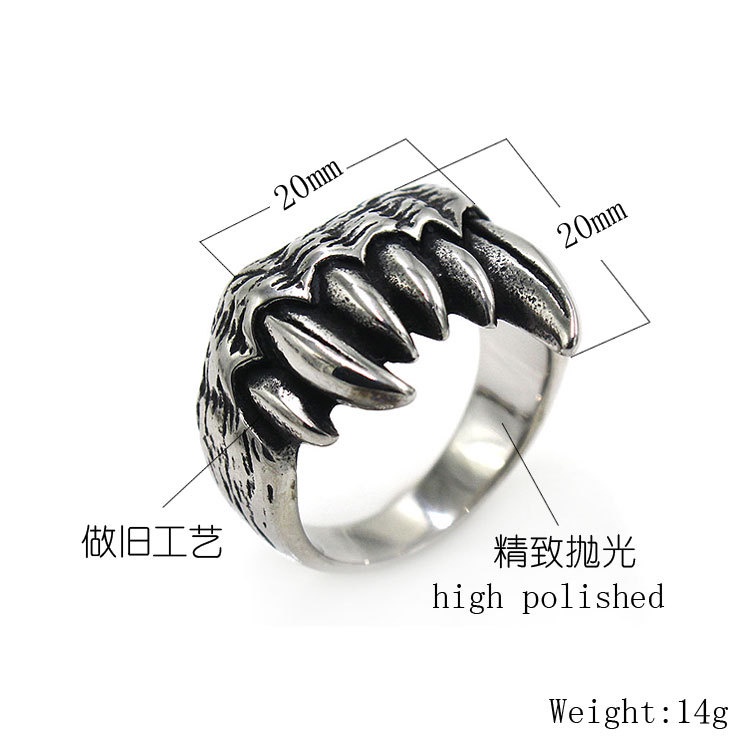 Cincin Desain Vampire Fangs Demon Punk Beast Bahan Stainless Steel Gaya Gothic Untuk Hadiah