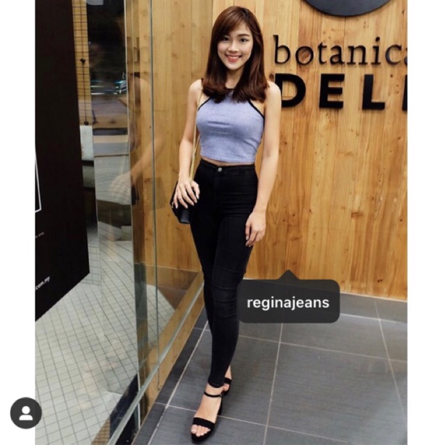 JSK 1910 Celana  Jeans  Highwaist Hitam  Cewek HW  Black Jeans  