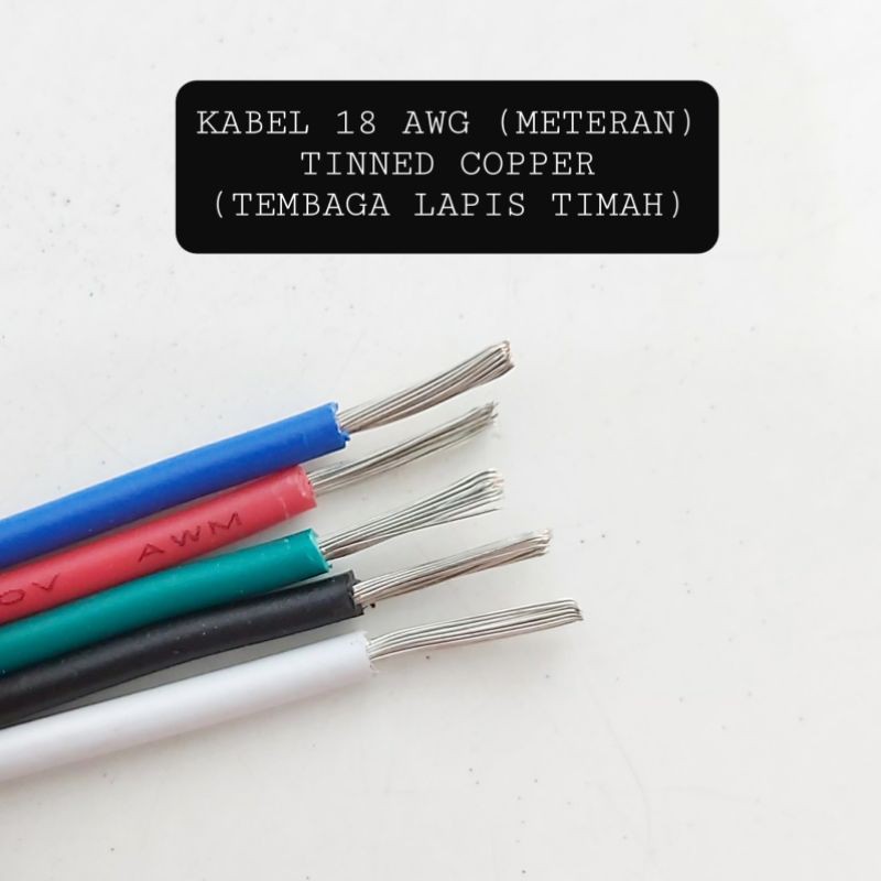 (PER METER) KABEL 18 AWG METERAN (TEMBAGA LAPIS TIMAH) BODY SILVER