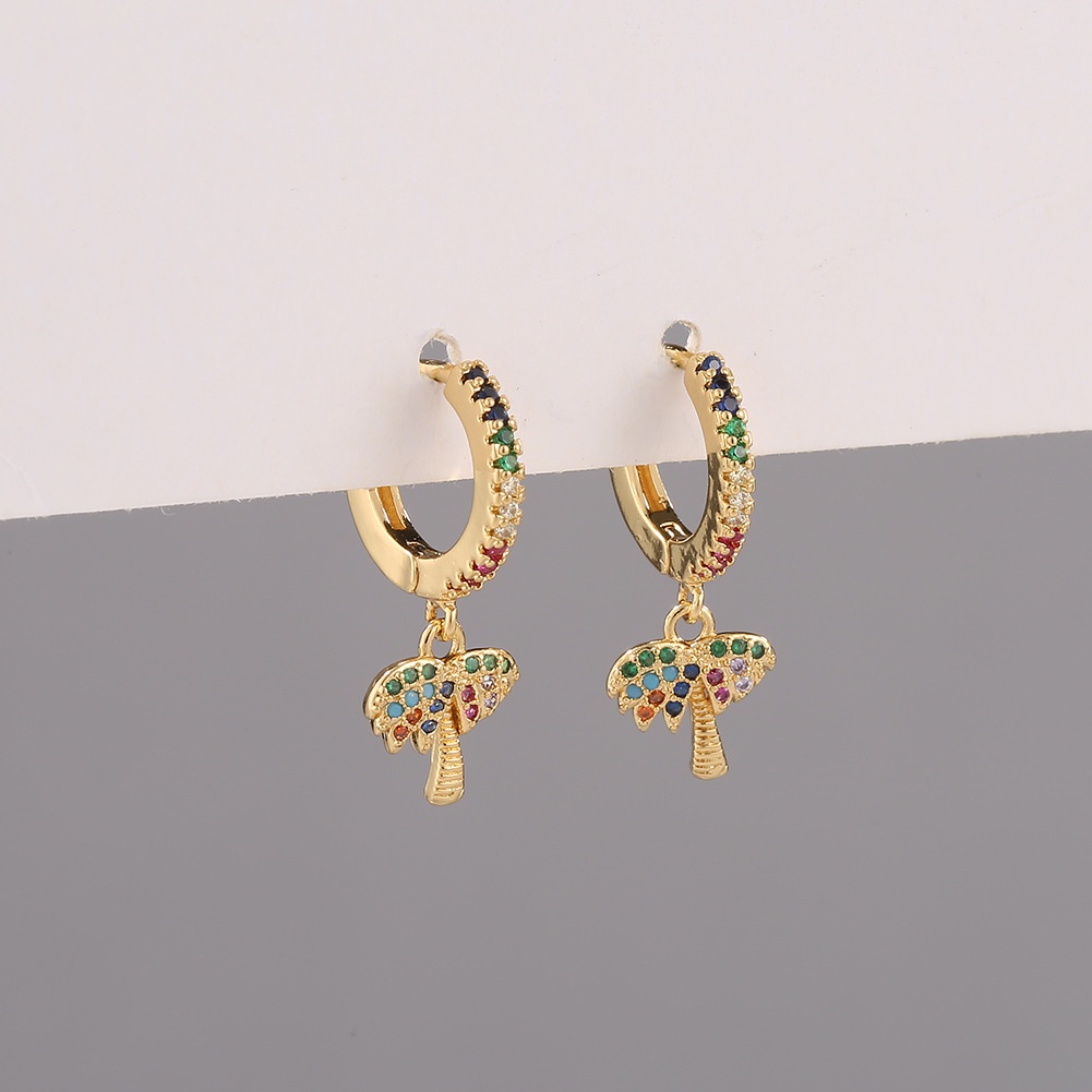 Ornamen diamond stud anting-anting ethnic style kelapa pohon anting-anting telinga klip