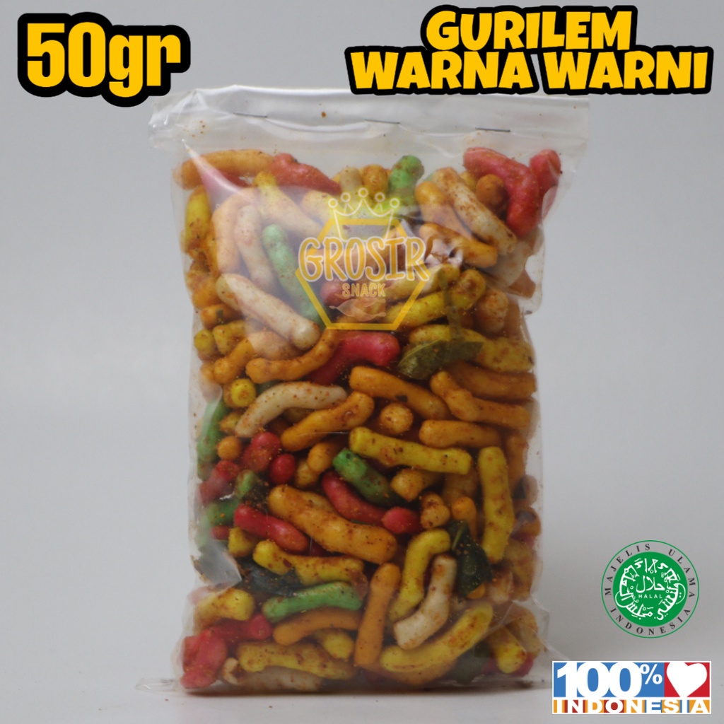 

Keripik Gurilem Warna Warni Seblak Kering 50gr+ Daun Jeruk Banyak Rasa