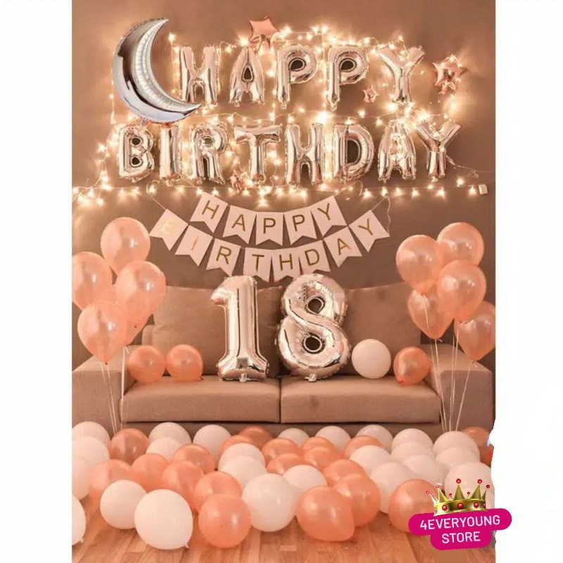 PAKET EXCLUSIVE DEKORASI LED HAPPY BIRTHDAY SET ROSE GOLD
