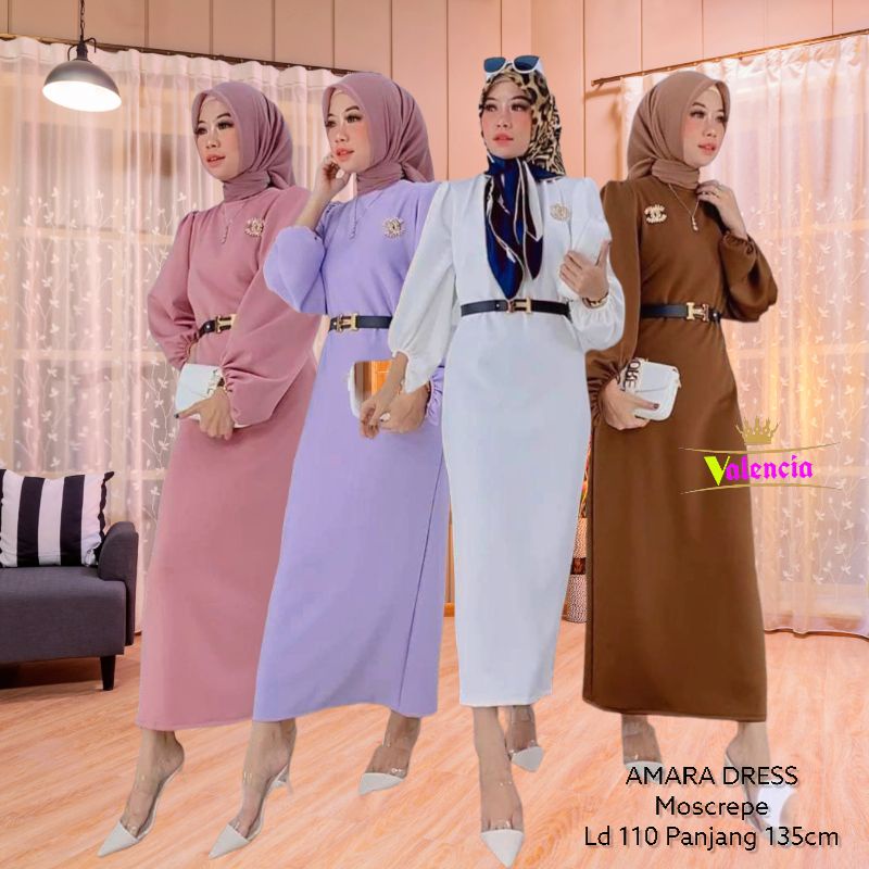 Dress Amara - Dress Wanita Moscrepe Import Baju Wanita Kantor Lengan Panjang Kerut Fashion Wanita Kekinian LD 110 cm