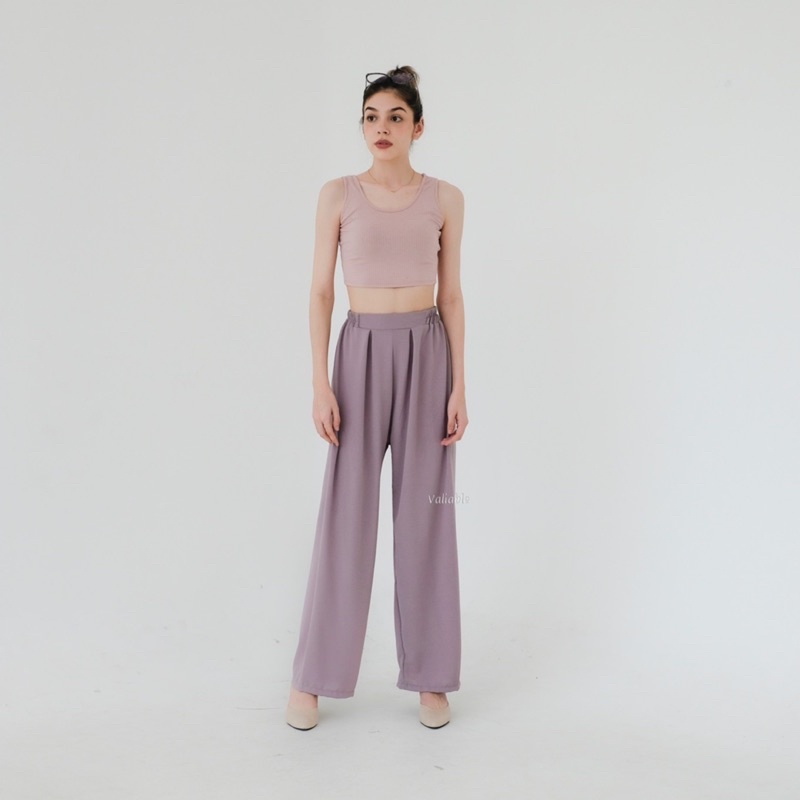 (M-XXL) Highwaist Basic Flowy Wide Pants Pallete 1