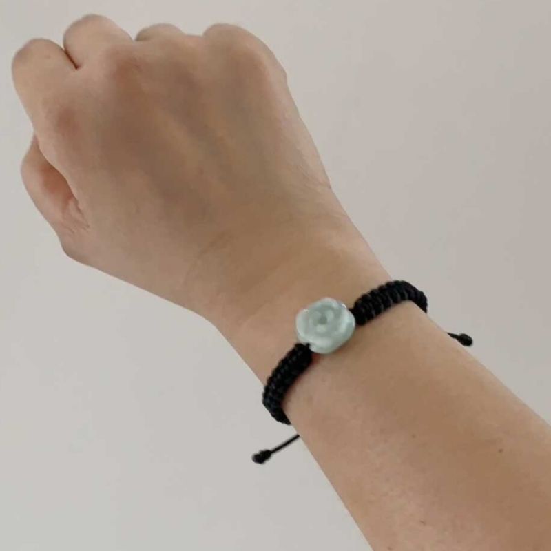 Gelang Giok Mawar Jadeite Natural Asli Tali Knotting Hitam