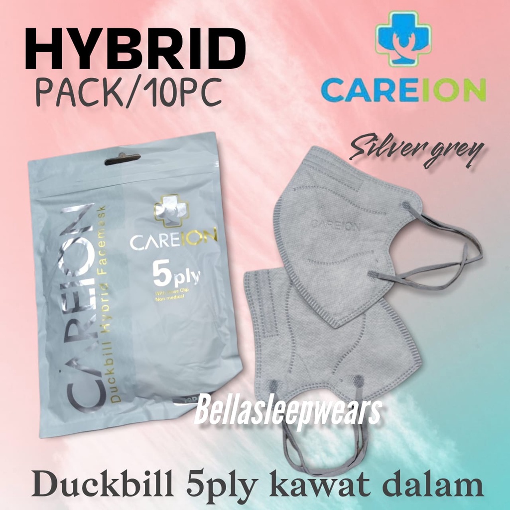 5PLY DUCKBILL CAREION KAWAT HYBRID PACK/10 - MASKER DUCKBILL CAREION 5PLY HYBRID KN95 PRO KAWAT DALAM WARNA WARNI