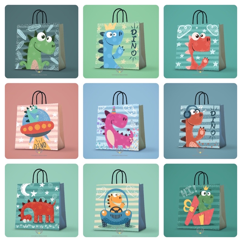 

Paperbag Kado Custom Motif Dinosourus Cheviostar Paper Bag Ulang Tahun Anak Goodie bag Tas Kado tas kertas Hampers ultah