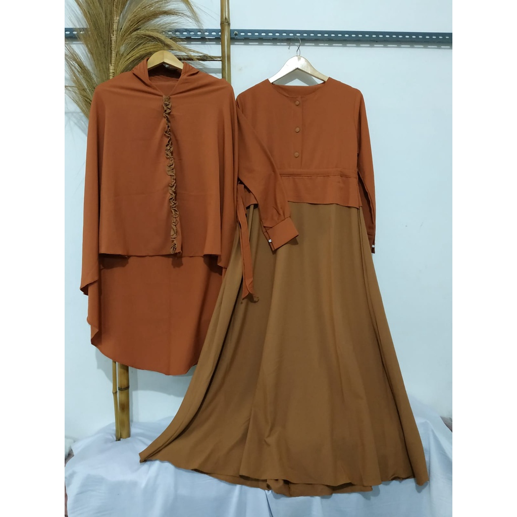 Gamis syari Set Cadar Itycrepe LALUNA Busana Muslim Wanita Syari Terkini Terlaris purdah niqob murah busui jumbo reseller dropshiper