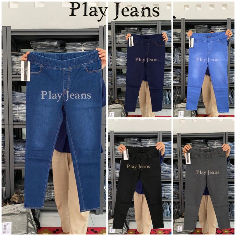 Play Jeans Legging Jeans Jumbo Jeans Pinggang Karet Jumbo Celana Jeans Bigsize