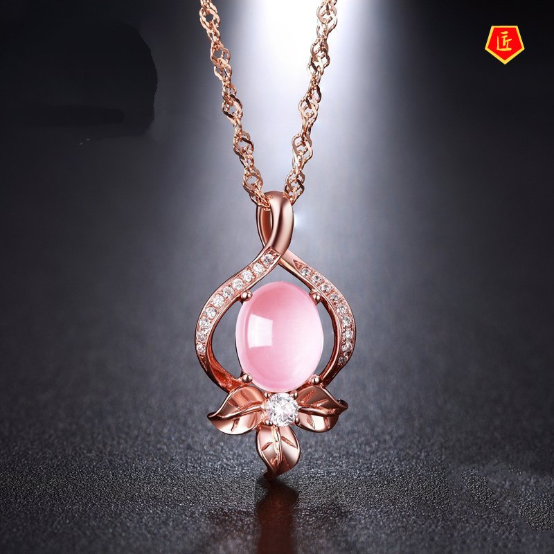 Kalung Rantai Dengan Liontin Kristal Pink Elegan Untuk Wanita