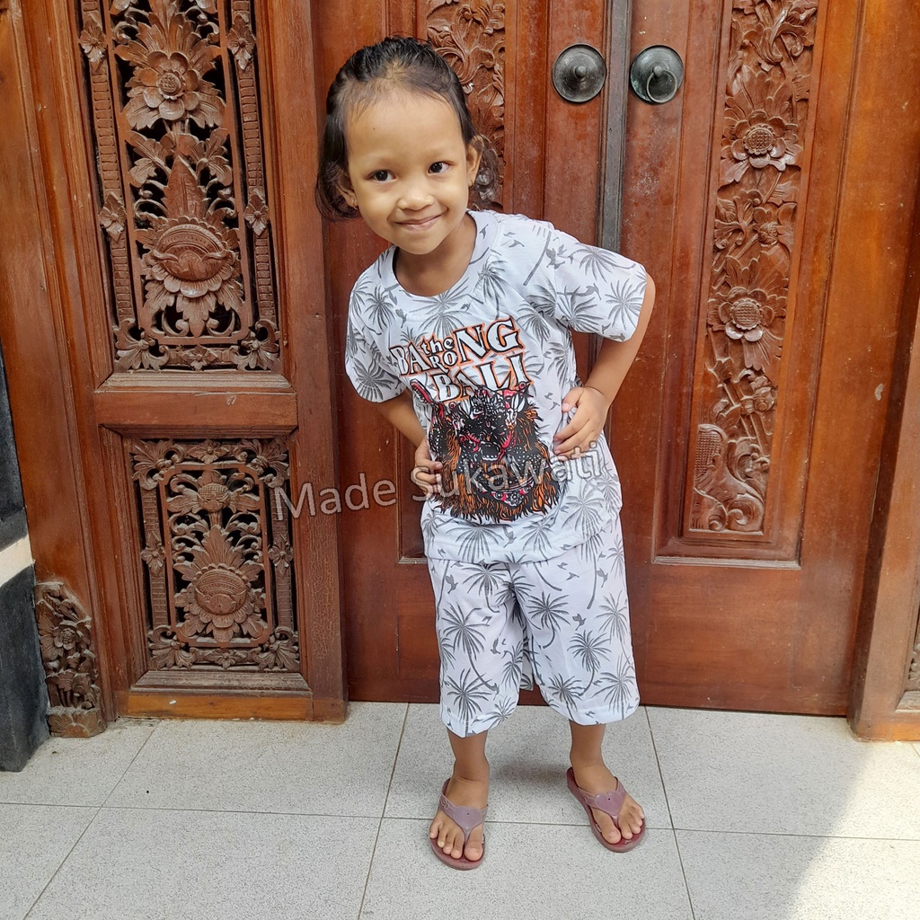 Setelan Baju celana anak gambar barong khas bali