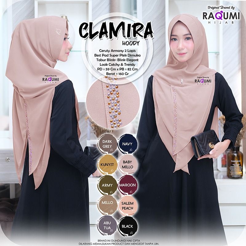 CLAMIRA HOODIE RAQUMI ORIGINAL | NEW RAQUMI HIJAB | JILBAB HOODIE RAQUMI