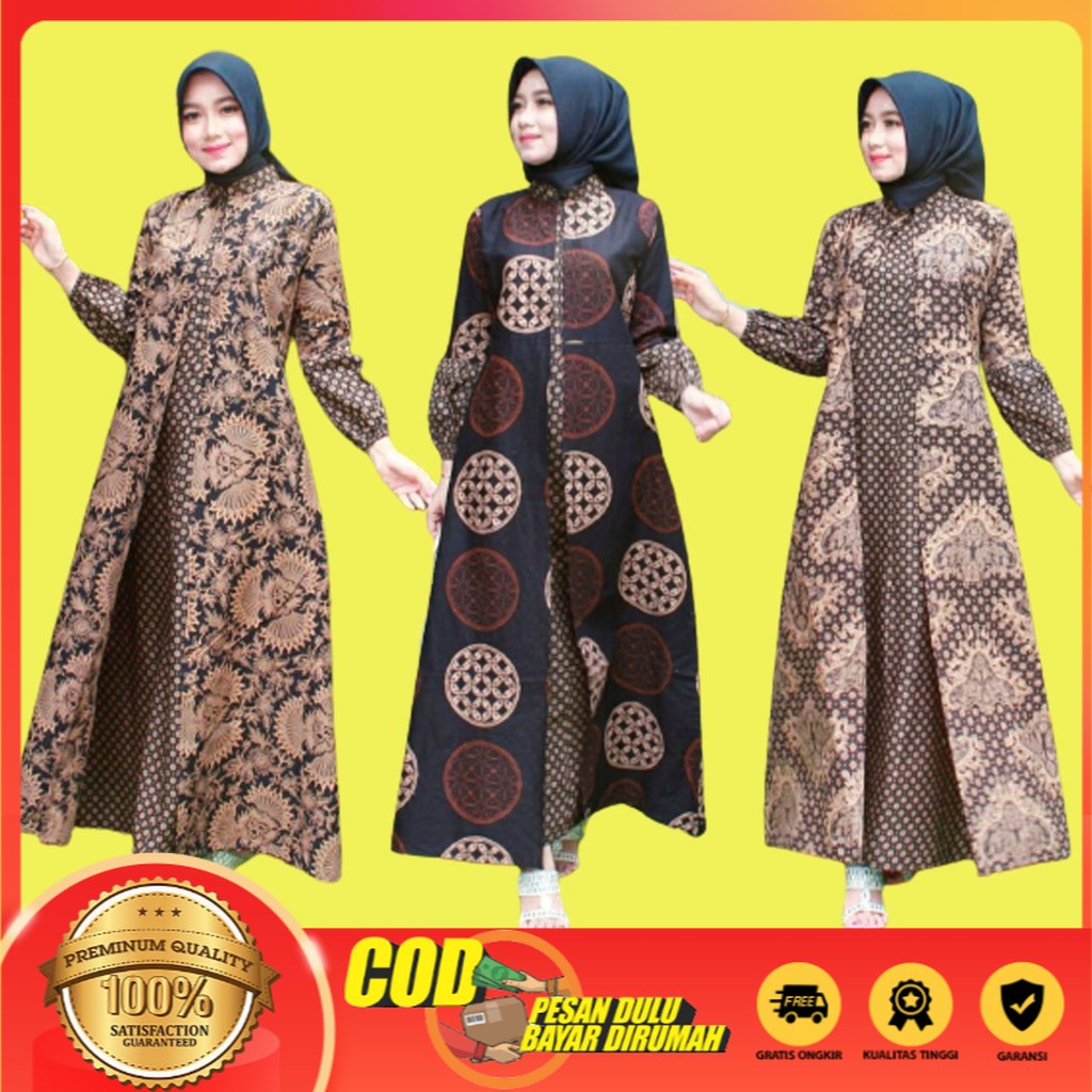 Gamis Batik Katun Jumbo  Ld 120 Modern Premium - Gamis Busui All Size/Gamis Batik Kombinasi
