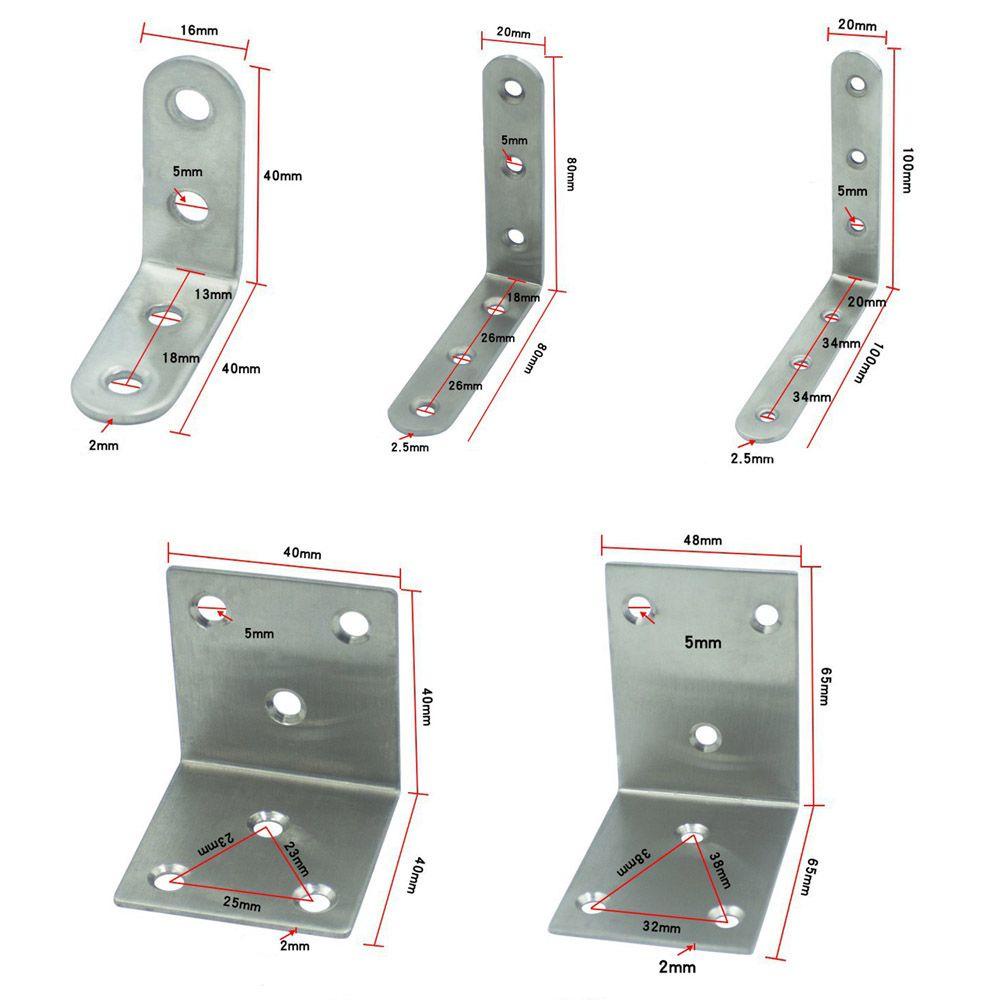 TOP 10pcs Bracket Sudut Bentuk L Dengan Sekrup Braket Sudut Siku Perlengkapan Bracket Pengikat Furniture Stainless Steel Corner