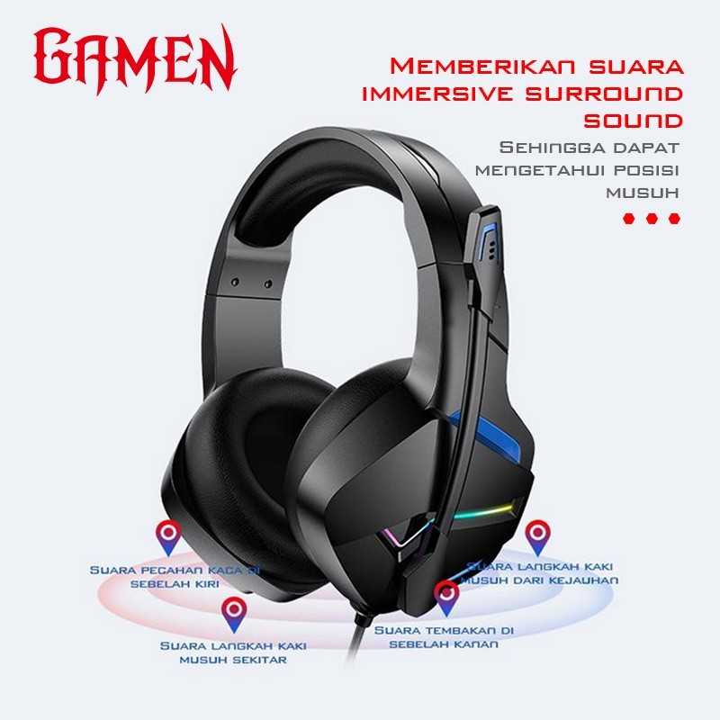 headphone Gaming GAMEN GH2200 RGB LED Light Braided noise cancelling