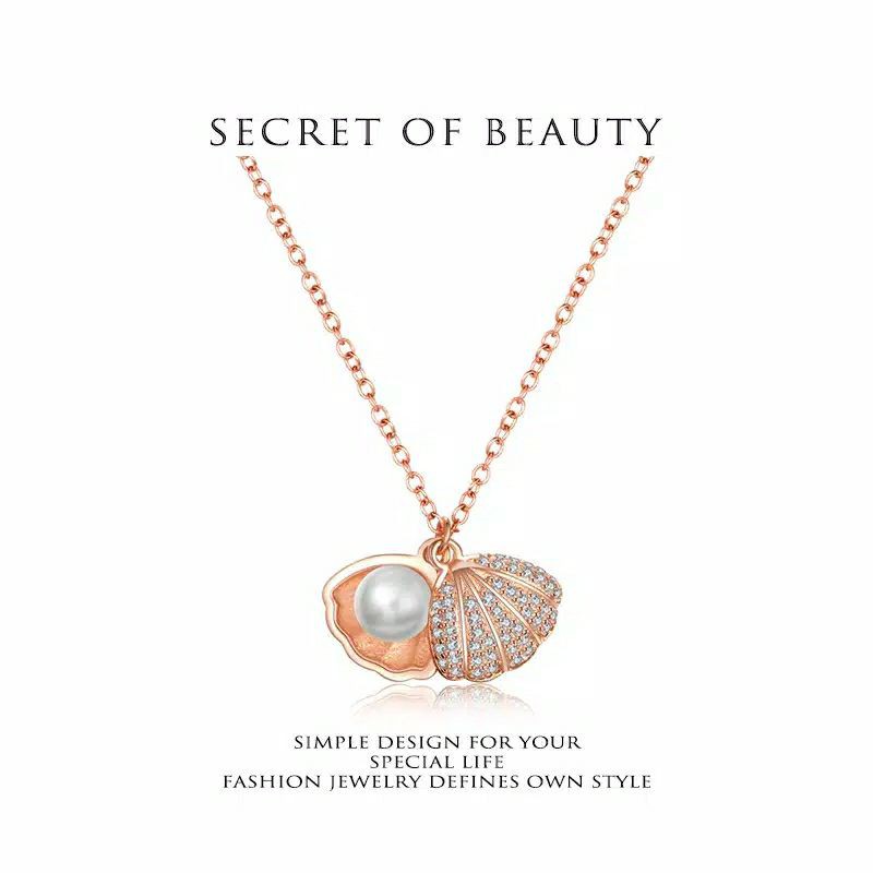 Fourfashion Kalung Rantai Bahan Titanium 18k Gold Aksen Mutiara Dan Berlian Gaya Korea Untuk Wanita