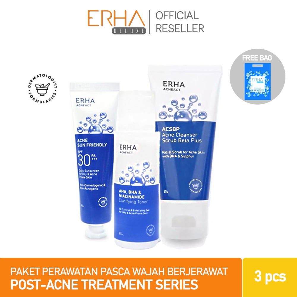 ERHA Penghilang Jerawat 3 Pcs - Paket Sabun ACSBP - Toner - Sunscreen / Teruji Klinis