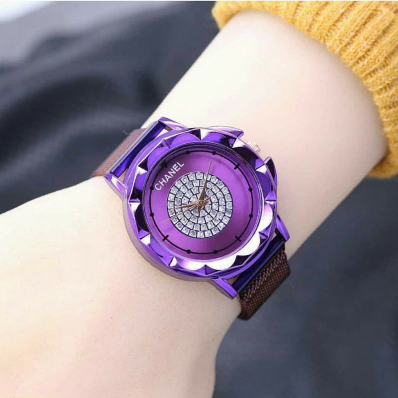 JAM TANGAN WANITA ANALOG RANTAI PASIR MAGNET KOREA FASHION BUNGA DAISY QUARTZ
