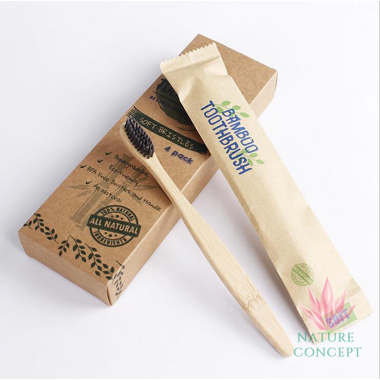 Bamboo Toothbrush Sikat Gigi Bambu Ekonomis - Harga per 1 box isi 4 pc