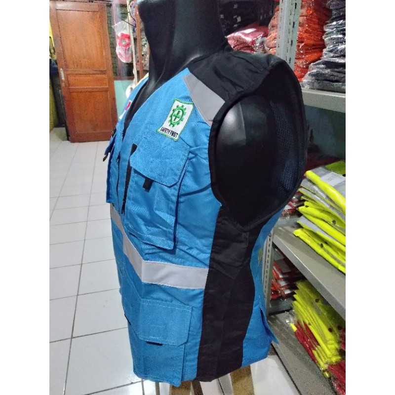 ROMPI SAFETY FULL TASLAN BIRU MUDA HITAM TOSKA LANGIT FREE LOGO K3 BENDERA