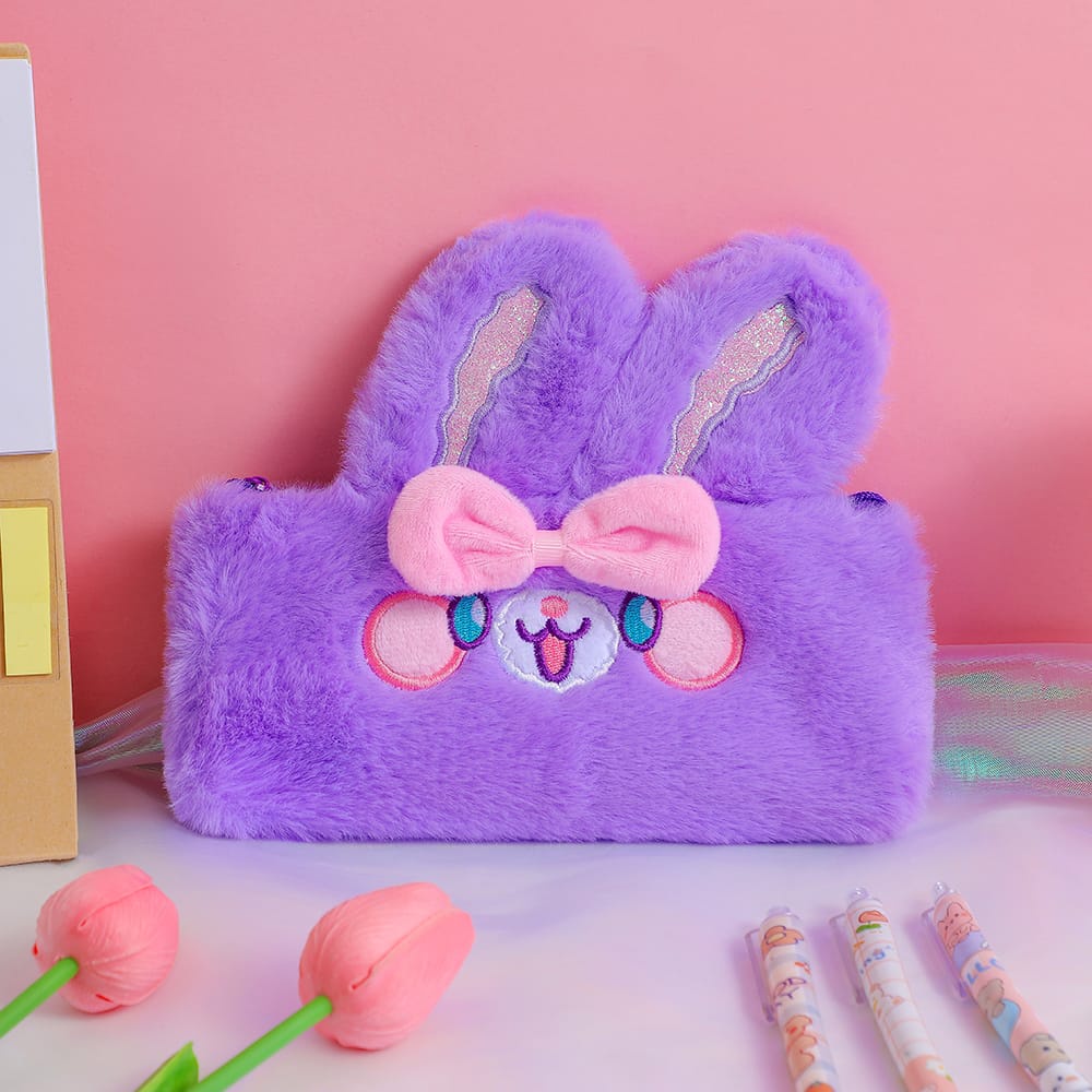 Tempat Pensil Bulu Bunny Pouch Bulu Bunny Anak Perempuan Kotak Pensil Anak Paud Tk SD import Kado Ultah Anak Perempuan