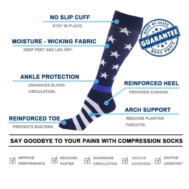 Kaos Kaki Compression Panjang untuk Sepeda / Running Motif V USA