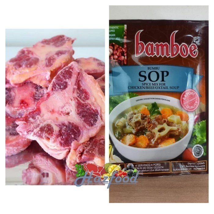 

Paket Sop Oxtail / Buntut sapi Local 500 Gr + Bumbu bamboe SOP 49 Gr