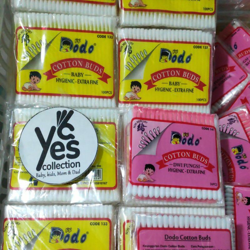 Dodo cotton bud Extra Fine 100 PCS Kuning  - 36 PCS Pink - 45 PCS Pink botol buds baby korek kuping telinga dwi fungsi balita