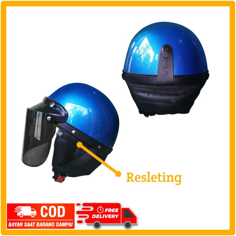 Helm Chips Bogo JPN Retro Dewasa Dengan Kaca Datar Model Resleting