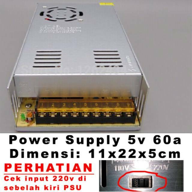 Power Supply Switching 5V 60A dengan fan