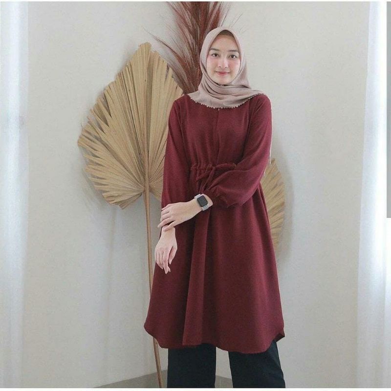 AMANDA TUNIK POLOS SERUT MOSCREPE// TUNIK MURAH(COD)