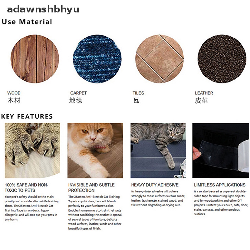 Adawnshbhyu Tape Guard Mat Pelatihan Kucing Peliharaan Anti Lecet Home Leather Guard Protector Tape