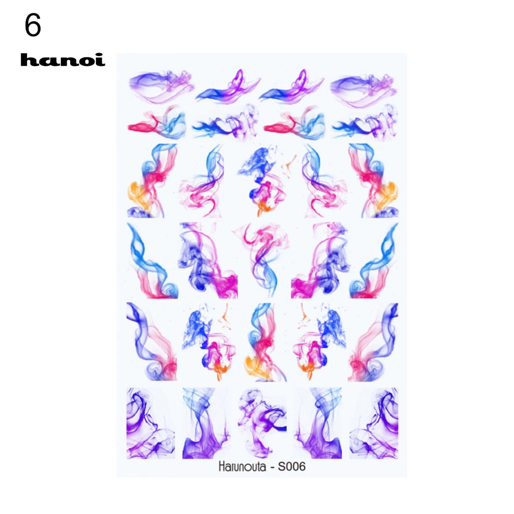 Han_ Stiker Kuku Motif Bunga / Daun / Geometri Warna Hitam / Putih Untuk Nail Art