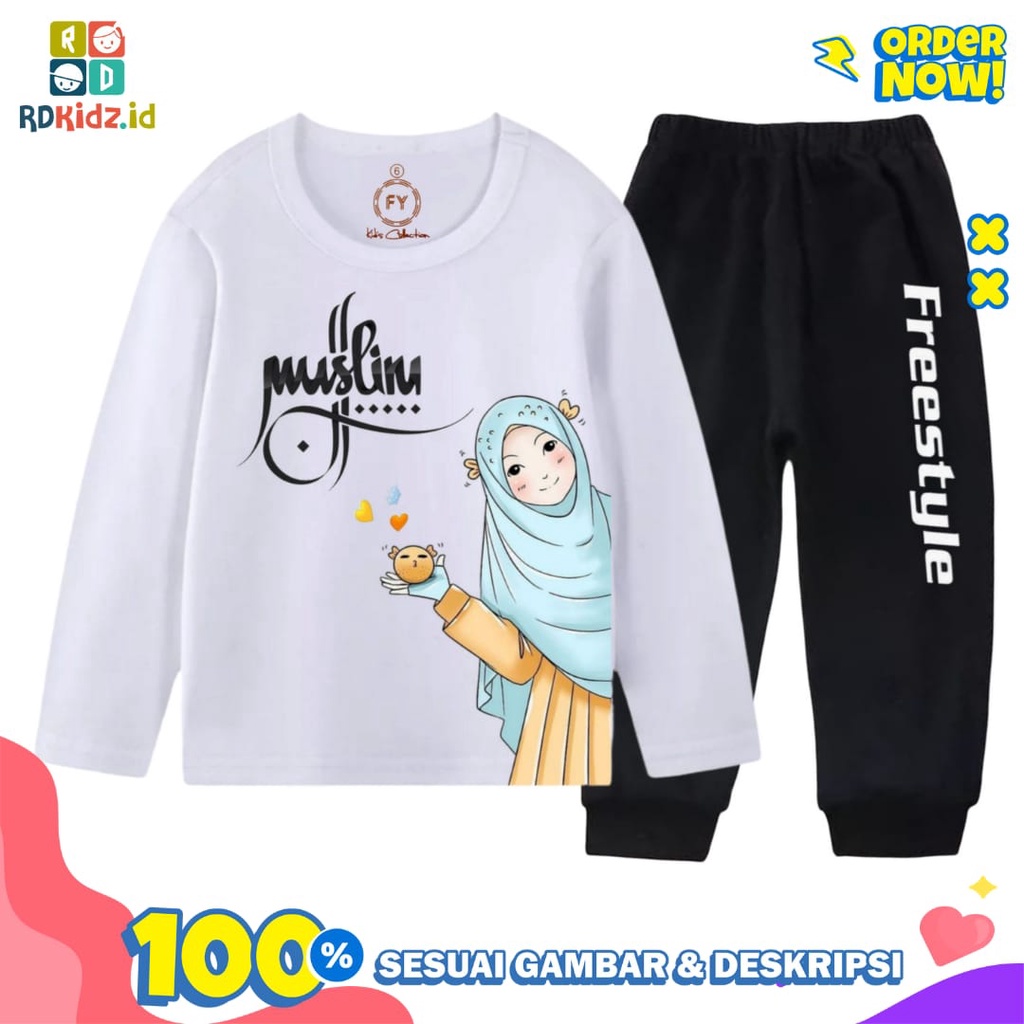 Rdkidzid Setelan LP Anak Perempuan Motif Muslim Putih