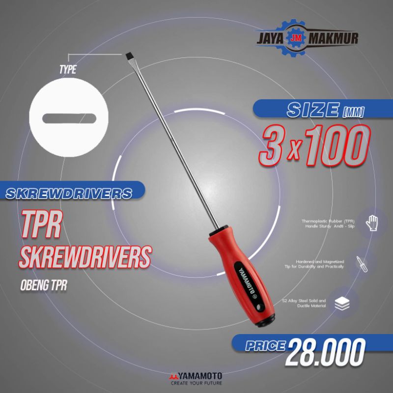 Obeng TPR/TPR Screwdrivers YAMAMOTO/3x100mm (-)