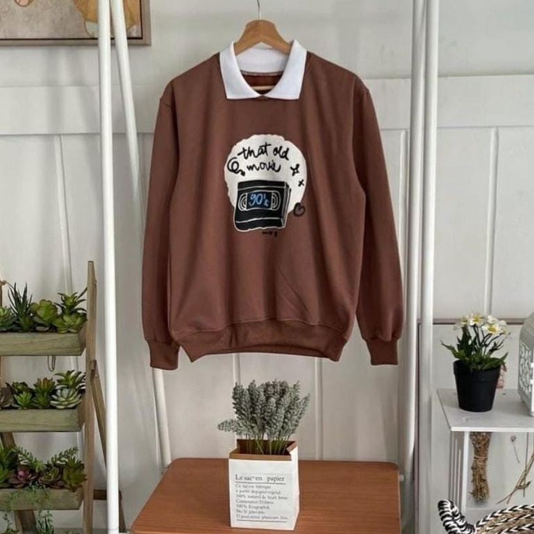 OLD MOVIE SWEATER FLEECE TEBAL PREMIUM OUTERWEAR KERAH REMAJA WANITA KOREAN STYLE