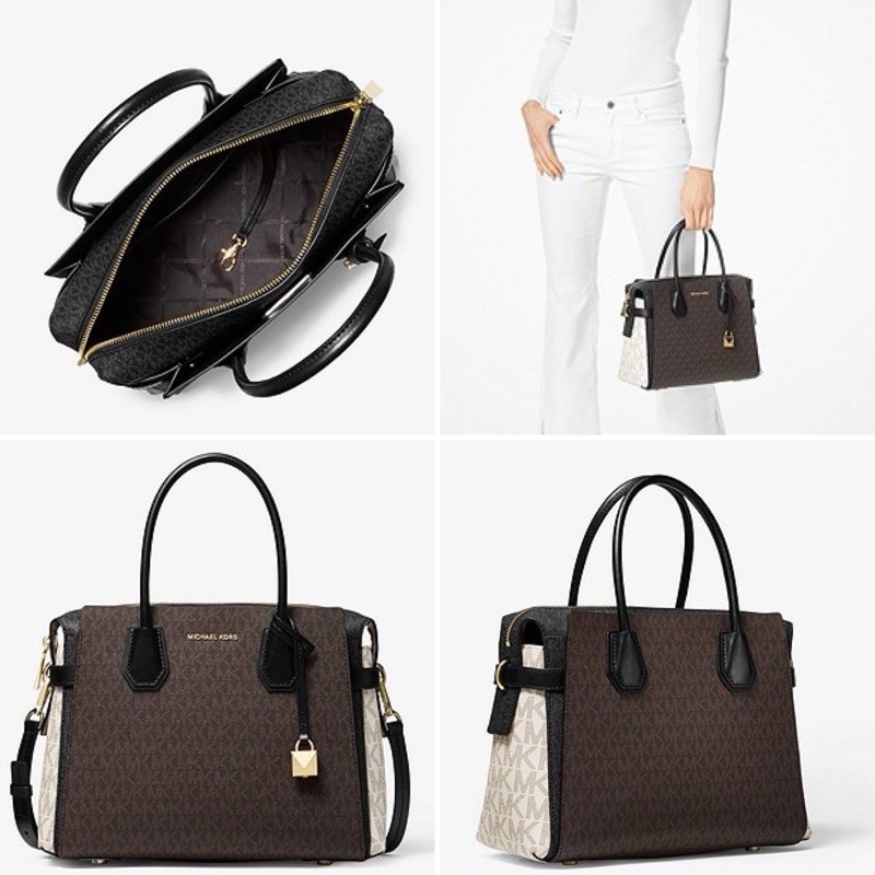 MICHAEL KORS MK Mercer Medium Color-Block Logo Belted Satchel