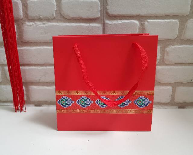 KANTONG IMLEK PAPERBAG MERAH FU HOKI KANTONG KADO ORIENTAL TAS SOVENIR BAG IMLEK GROSIR HIASAN