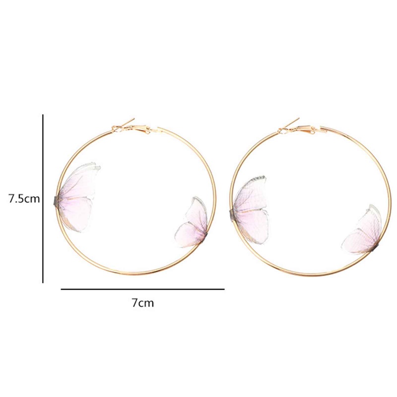 Anting Hoop Lingkaran Besar Desain Double Butterfly Warna Emas Untuk Wanita