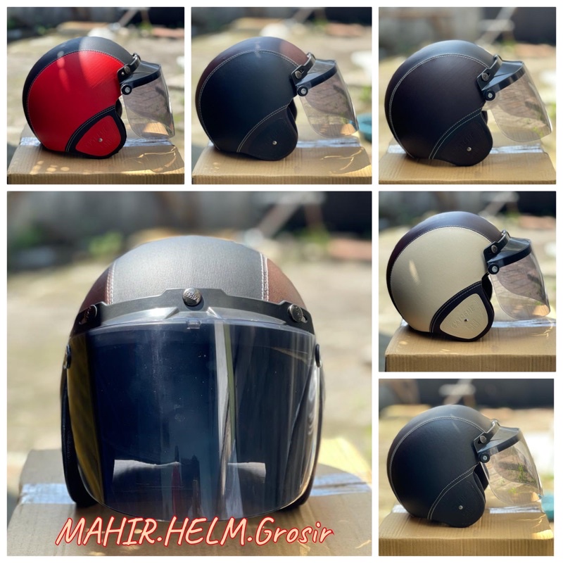 HELM DEWASA BOGO POLOS Kulit + KaCa DatarFLat