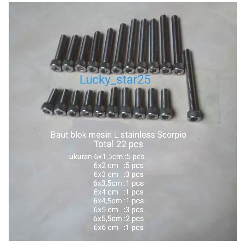 Baut Blok Mesin L Set Stainless Scorpio