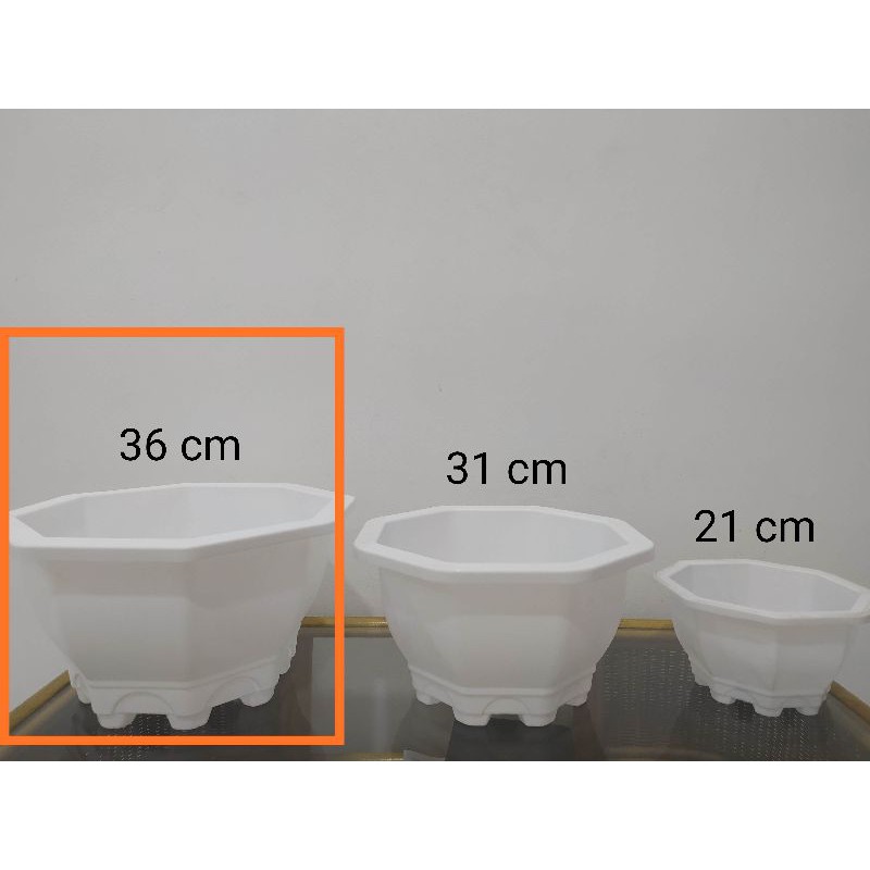 pot bunga plastik segi enam 36 cm putih murah bagus pot tanaman hias