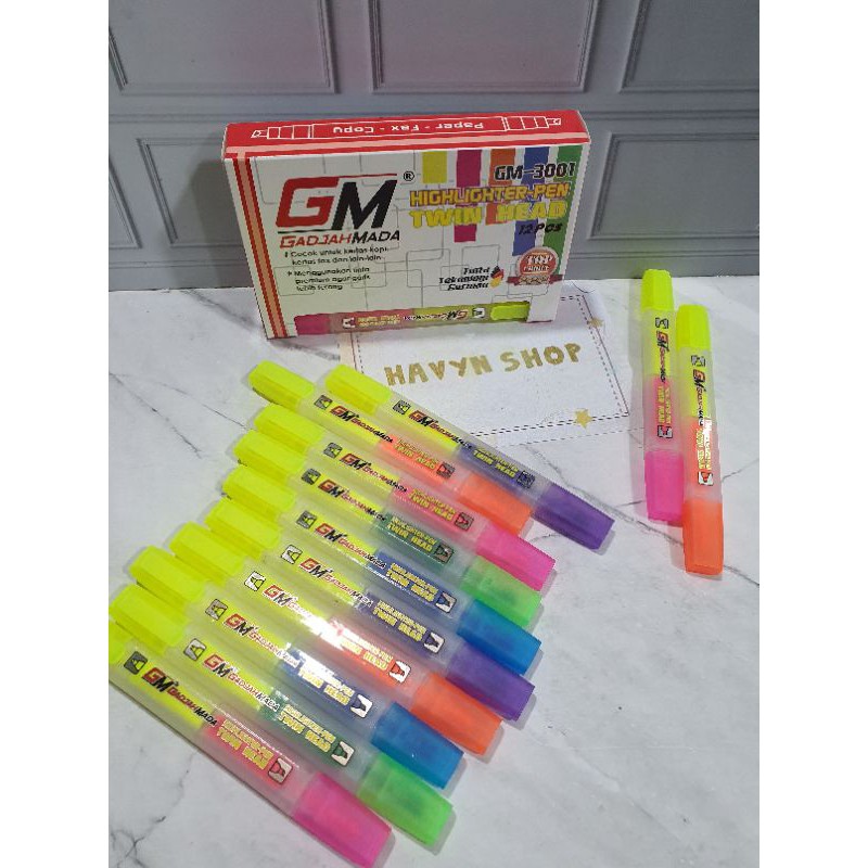 stabilo 2 warna (1pak=12pc)/stabilo 2 mata/twin head highlighter-3
