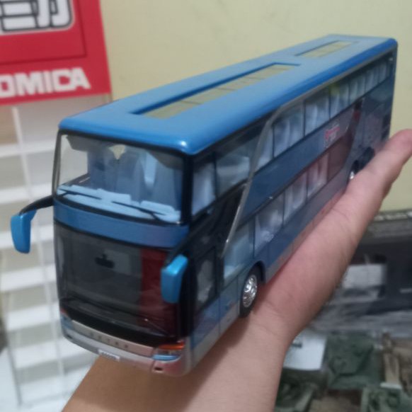 DIECAST MINIATUR BUS DOUBLE DECKER BIS TINGKAT KOTA PULL MAINAN SKALA ALLOY DETAIL BESI METAL BESAR